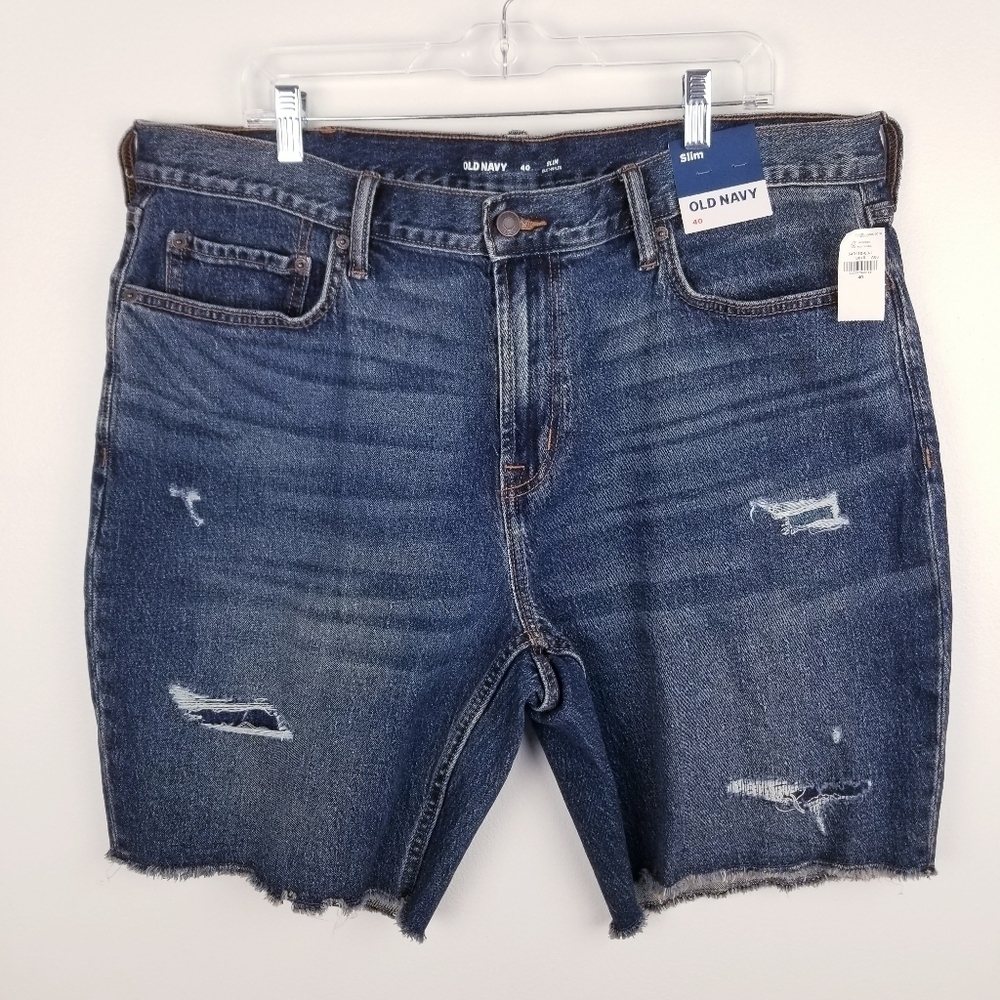 Old Navy #549110 Slim Built-In Flex Distressed Denim Jean Shorts NWT - Picture 3 of 14